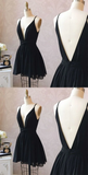 Cute Black V Neck Homecoming Dress Short Black Formal Dress Party Dress HZ1023
