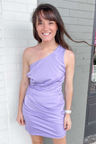 Lavender One-Shoulder Ruched Short Homecoming Dress HZ1023