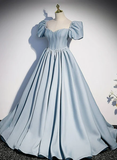 Beautiful Satin Beaded Short Sleeves Formal Gown, Long A-Line Prom Dress Party Dresses HZ1023