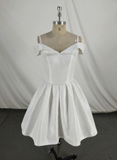 White Satin Simple Off Shoulder Formal Dress Short Formal Dresses HZ1023