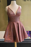 Rust Red Sequin V-Neck A-Line Homecoming Dress HZ1023