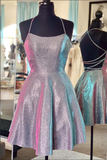 Cute Sparkly Gray A-line Spaghetti Straps Homecoming Dress, Cocktail Dresses HZ1023