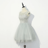 Cute Grey With Lace Round Neckline Party Dress, Women Formal Dresses HZ1023