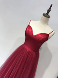 Beautiful Wine Red Straps Beaded Tea Length Wedding Party Dress, Prom Dress HZ1023