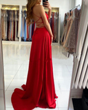 Red V-Neck Prom Dress With Split HZ1023