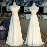 Lovely Light Champagne Simple Long Party Dress, A-Line Cap Sleeves Formal Dress HZ1023