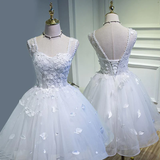 Simple Sweetheart White Lace up Beads Lace Appliques Tulle Straps Homecoming Dresses HZ1023