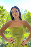 Elegant Green Strapless A-Line Prom Dress With Split HZ1023