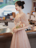 Lovely Pink Lace Short Sleeves Sweetheart Vintage Style Party Dress, Pink Homecoming Dresses HZ1023