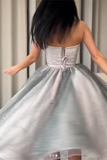 Silver Strapless A-Line Short Prom Dress With Sequins HZ1023