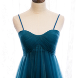 Beautiful Teal Blue Tulle Straps Long High Waist Prom Dress, Blue Evening Party Dresses HZ1023