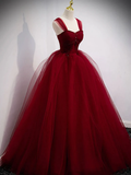 Gorgeous Wine Red Tulle Ball Gown Long Prom Dress Formal Dress, Burgundy Sweet 16 Dresses HZ1023