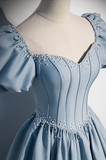 Beautiful Satin Beaded Short Sleeves Formal Gown, Long A-Line Prom Dress Party Dresses HZ1023
