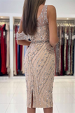 Luxurious One Shoulder Sheath Short Prom Dress Knee-Length With Crystals HZ1023
