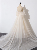 Beautiful Champagne Tulle Long A-Line Party Dress, Evening Gown HZ1023