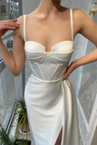 White Spaghetti-Straps Mermaid Prom Dress With Ruffles HZ1023