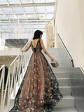 Charming Long Backless Tulle Evening Gown, Prom Dress HZ1023