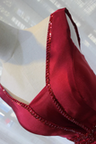 Beautiful Dark Red Satin V-Neckline Party Dress, Charming Short Homecoming Dress HZ1023