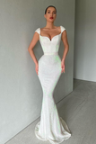 Cap Sleeves Long Sequins Prom Dress Mermaid HZ1023