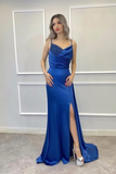 Spaghetti-Straps Beadings Long Mermaid Prom Dress Split With Ruffles HZ1023