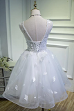 Simple Sweetheart White Lace up Beads Lace Appliques Tulle Straps Homecoming Dresses HZ1023