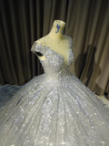 Silver gorgeous shiny elegant long exquisite sequin ball gown wedding dress modern evening dress custom dress HZ1023
