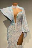 High Neck Long Sleeves Mermaid Prom Dress With Sequins HZ1023