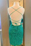 Tight Green Sequins Mini Homecoming Dress HZ1023