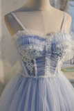 Dreamy Sky Blue Spaghetti Straps Bow-Back Short Party Dress HZ1023