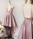 Simple v neck high low dress homecoming dress HZ1023