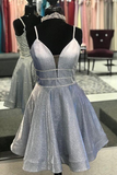 Spaghetti Straps Short Homecoming Dress, V-Neck Graduation Dress HZ1023