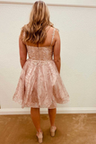 Pink Appliques V-Neck A-Line Short Party Dress HZ1023