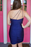 One Shoulder Hot Pink Tight Homecoming Dress HZ1023