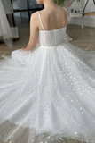 White A-Line Tulle Long Prom Dress, Homecoming Dress HZ1023