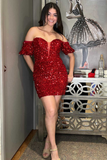 Lavender Sequin Puff Sleeve Bodycon Mini Homecoming Dress HZ1023