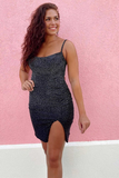 Royal Blue Beaded Lace-Up Mini Cocktail Dress with Slit HZ1023