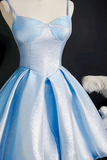 Glitter Blue Straps Lace-Up Short Party Dress HZ1023