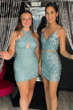 Orange Sequins Cross Front Mini Bodycon Dress HZ1023
