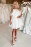 A-Line Black Sequin Feather Short Party Dress HZ1023