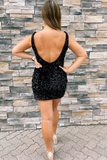 Purple Sequins Plunge Mini Homecoming Dress HZ1023