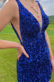 Purple Sequins Plunge Mini Homecoming Dress HZ1023