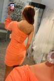 Hot Pink One Sleeve Ruched Mini Homecoming Dress HZ1023