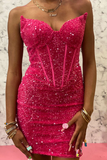 White Iridescent Sequin Strapless Short Homecoming Dress HZ1023