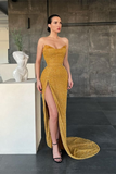 Sweetheart Long Sequins Mermaid Evening Dress With Split HZ1023