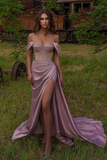 OFF-THE-SHOULDER SWEETHEART LONG PROM DRESS SPLIT WITH BEADINGS HZ1023