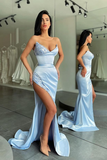 Sky Elegant Sweetheart Sequins Prom Dress Long With Slit HZ1023