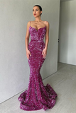 SPARKLE PURPLE SPAGHETTI STRAP SEQUIN MERMAID LONG PROM DRESSES HZ1023