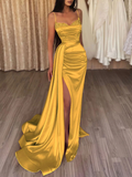 Burgundy satin mermaid long prom dress burgundy evening dress HZ1023