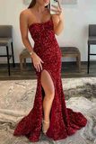 Glitter Royal Blue Sequins Prom Dress with Slit HZ1023