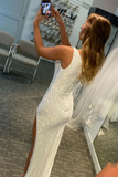 One-Shoulder Simple Pearl White Evening Dress HZ1023